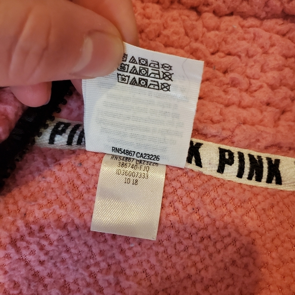 PINK Victoria's Secret Pink Sherpa Quarter Zip Pullover Jacket Campus Winter EUC - Picture 12 of 16